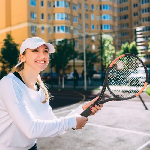 Vista 6 de KEVENZ Raqueta de tenis con bolsa de transporte, raqueta de tenis de entrenamiento profesional para mujeres, hombres y adultos, ligera y a prueba