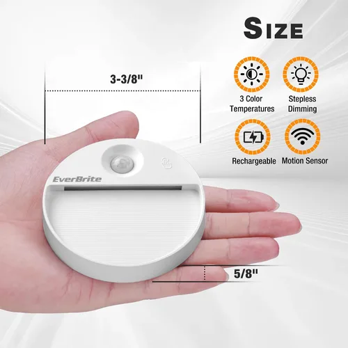 Vista 6 de EverBrite Luz Nocturna Recargable con Sensor de Movimiento LED Redonda, Luz Nocturna LED Activada por Movimiento con 3 Modos de Iluminación, Control