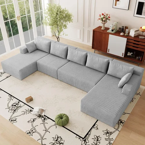 Vista 50 de Sofá modular Cloud de 95 pulgadas con otomana, moderno sofá nube en forma de U con asiento profundo, cómodo sofá de pana de 3 plazas, sofá de espuma