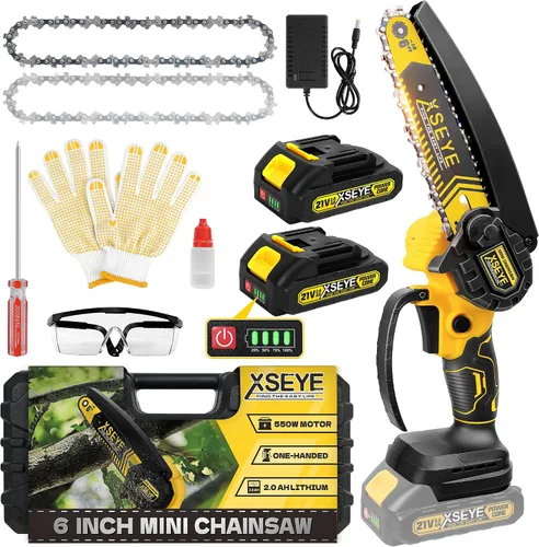 Vista 3 de XSEYE Mini motosierra inalámbrica de 6 pulgadas, sierra de cadena de batería pequeña de mano con lubricación automática, sierras eléctricas