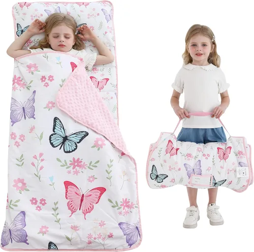 Vista 28 de Lasoftan Tapete para siesta para niños con almohada y manta, tapetes enrollados extra grandes para siestas, bolsas de dormir para niños y niñas