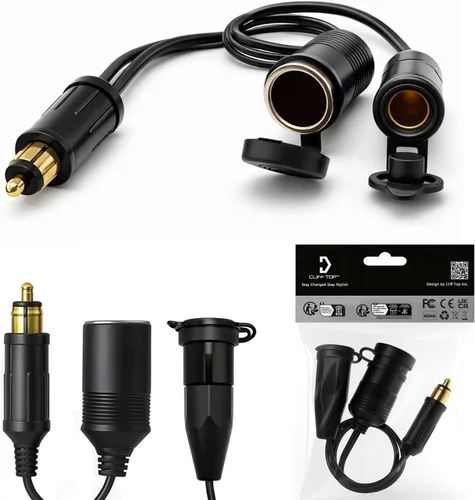 Vista 9 de Cliff Top Adaptador de Enchufe DIN Hella de Motocicleta a Toma de Encendedor de Cigarrillos – Convertidor de Cable de Extensión de 12V/24V