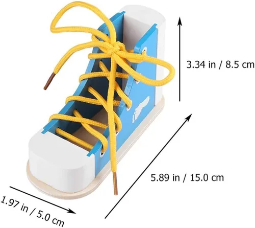 Vista 2 de NUOBESTY Aprende a atar zapatos zapatos de madera con cordones de juguete para atar los zapatos, kit de enseñanza para niños, azul