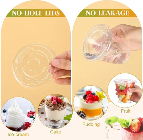 Vista 4 de Paquete de 200 Vasos de Plástico Transparente de 12 oz para Postre Yogur Parfait Pudín de Plátano Tazas Desechables PET con 200 Piezas Cucharas
