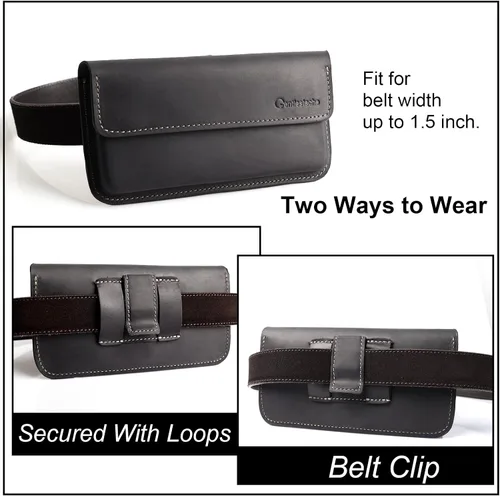 Vista 4 de Gentlestache Funda grande de cuero para iPhone 14 Pro 13 Pro, funda con tapa para Galaxy S23 S22, soporte para cinturón con clip, funda protectora