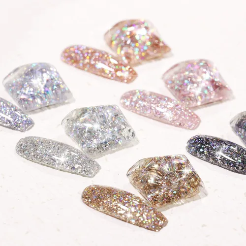 Vista 2 de GAOY Juego de Esmalte de Uñas con Purpurina Cromado Platino, 6 Colores Incluyendo Esmalte en Gel Brillante Resplandeciente UV LED Removible Negro