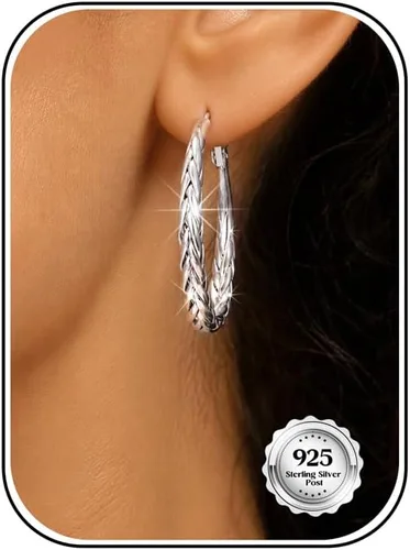 Vista 15 de Aretes de aro grandes de plata de ley 925 para mujer, 0.787/1.181/1.575 Circonita trenzada dorada