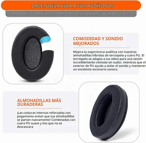 Vista 3 de WC PadZ Velour - Las almohadillas mejoradas definitivas de Wicked Cushions - Compatibles con Audio Technica, HyperX, SteelSeries Arctis y más Negro