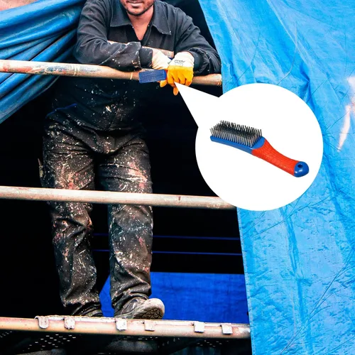 Vista 4 de Juego de 2 cepillos de alambre de alta resistencia, cepillo de alambre de acero inoxidable pesado para arañazos, con mango ergonómico cubierto