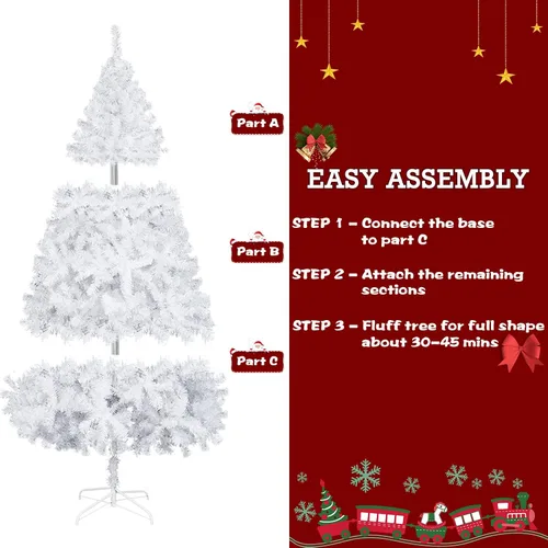 Vista 4 de Bonnlo - Pino de Navidad artificial, sin luces, blanco, de 5 pies, árbol de Navidad pequeño, decoración para fiesta, base de metal resistente