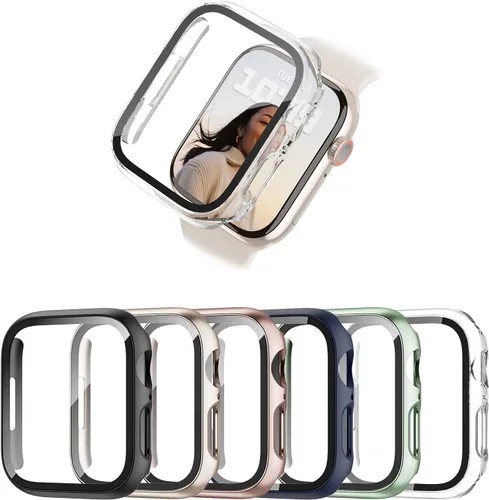Vista 10 de Pack de 6 fundas para Apple Watch Series 11/10 de 42 mm con protector de pantalla de vidrio templado, BHARVEST Funda protectora de policarbonato