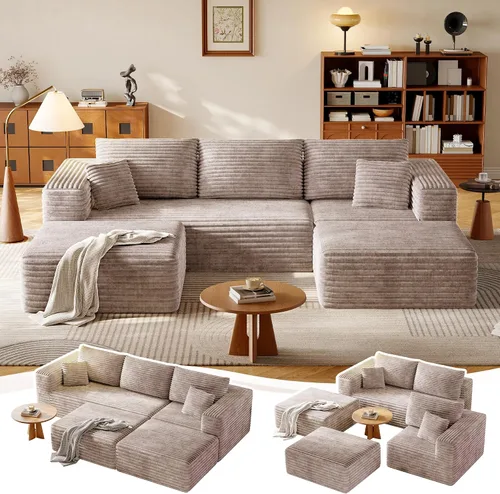 Vista 21 de Sofá Seccional Modular de 108.2" con Asiento Profundo, Sofá de Pana en Forma de L sin Estructura, Comodidad Moderna, Sofá Nube de Gran
