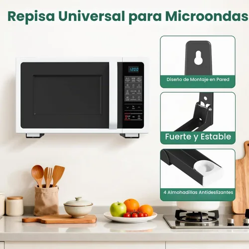Vista 4 de EsLuker.ly - Horno de microondas universal de acero inoxidable, montaje en pared, color negro