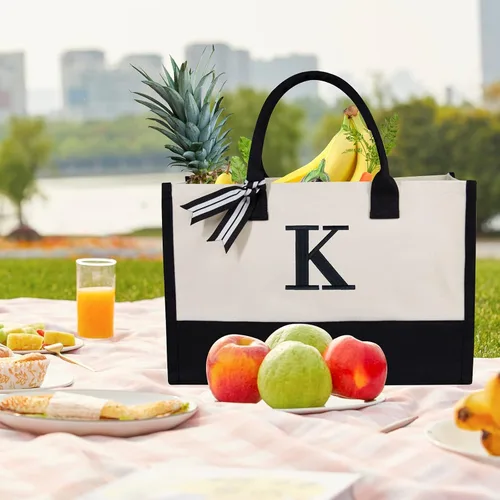 Vista 437 de TOPDesign Personalized Initial Canvas Beach Bag, Monogrammed Gift Tote Bag for Women
