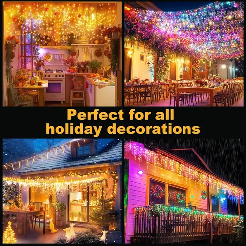 Vista 7 de Luces de Navidad de 131 pies para exteriores, 1680 luces LED impermeables con 8 modos, luz de cadena con aplicación y control remoto para Blanco