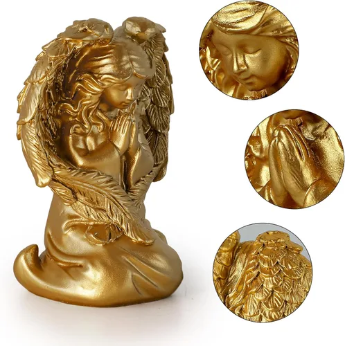 Vista 2 de INLOMEM Figura de ángel rezando, figura esculpida pintada a mano, estatua de alas de ángel para decoración del hogar o jardín, regalos de primera