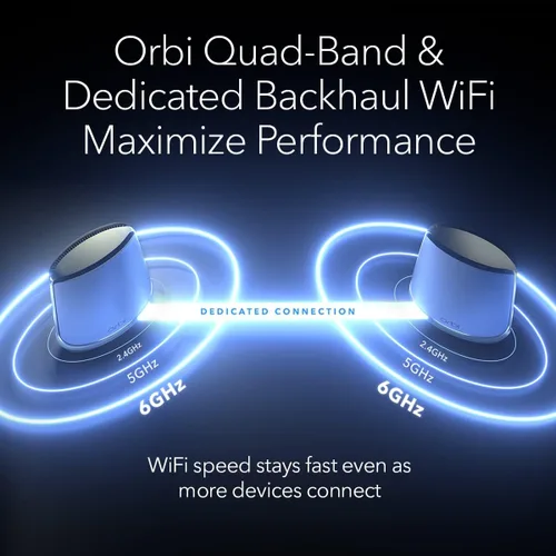 Vista 5 de NETGEAR Orbi Quad-Band WiFi 6E Mesh System (RBKE962), enrutador + 1 extensor de satélite, características de seguridad, velocidad de hasta 10.8