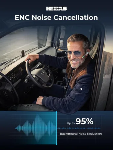 Vista 6 de HEIBAS Auriculares Bluetooth, Auriculares inalámbricos Bluetooth con estuche de carga de 500mAh, tiempo de conversación de 72 horas, micrófono Negro