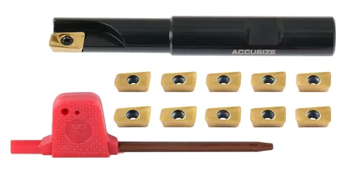 Vista 13 de Accusize Industrial Tools Molino de extremo indexable de hombro cuadrado de 90 grados de 1/2 '' con insertos de carburo Apkt11T3, 0056-0913