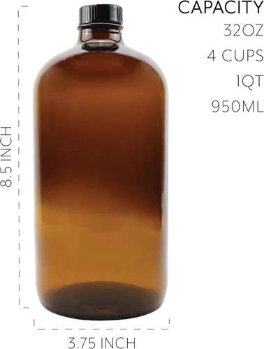 Vista 6 de Cornucopia - Botellas de cultivo de kombucha ámbar de 32 onzas, paquete de 4, botellas redondas de vidrio Boston de 1 cuarto de galón con 6 tapas