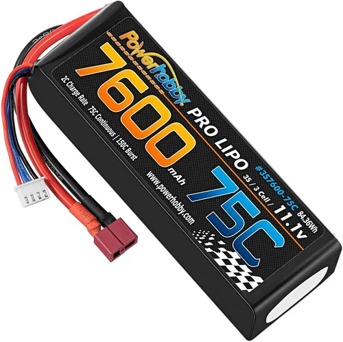 Vista 2 de Power Hobbies 3S760075Cdns 7600mAh 11.1V 3S 75C Batería Lipo con conector T-Plug cableado