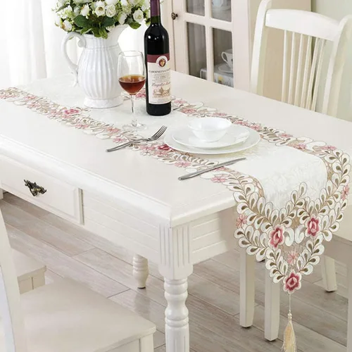 Vista 8 de LeLehome - Mantel de encaje bordado con flores color café