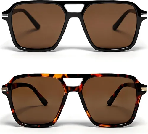 Vista 8 de VISOONE Black Retro Square Aviator Sunglasses Women Men