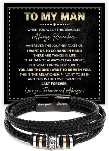 Vista 17 de Pulsera Para Mi Hombre, Pulsera Para Esposo Regalo De Esposa, Pulseras Para Hombres Regalo, Pulseras De Cuero Trenzado Y Acero Inoxidable Con