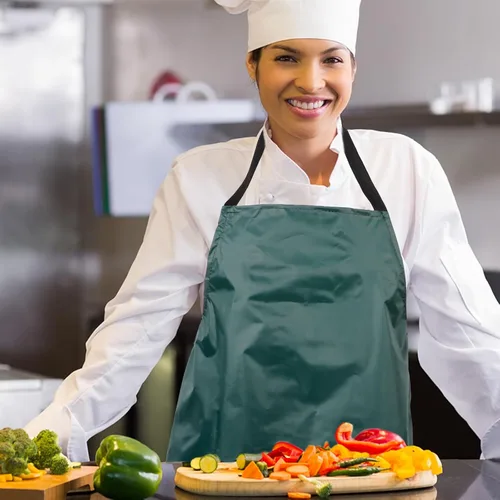 Vista 5 de SOLUSTRE Delantal de cocina para lavar platos y uso doméstico, delantal largo de trabajo de tafetán para hombres y mujeres para cocinar, jardinería
