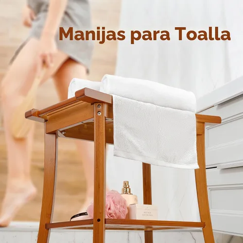 Vista 6 de Utoplike Banco de ducha de bambú con estante, taburete de silla de baño