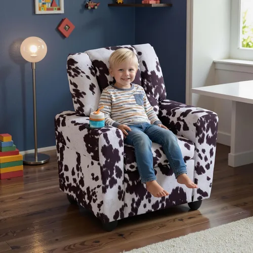 Vista 8 de GLACER Sillón reclinable para niños con portavasos de terciopelo vaca