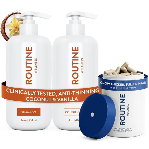 Vista 10 de Routine Wellness Set de champú y acondicionador antiadelgazamiento para el cabello adelgazante, bloqueador de biotina DHT para mujeres y hombres