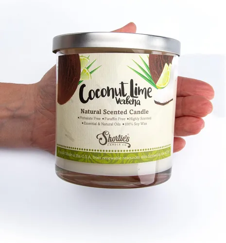 Vista 3 de Vela de soja natural perfumada de coco y lima, aceites esenciales de fragancia, 100% libre de soja, ftalatos y parabenos, combustión limpia, 9 onzas
