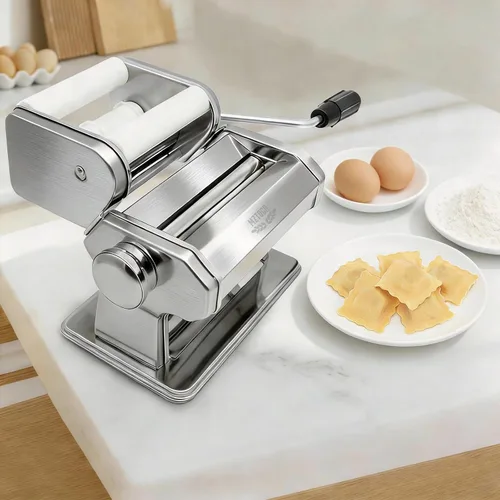 Vista 7 de MZTOGR Máquina para hacer pasta con 9 ajustes de grosor ajustable, máquina de fideos 2 en 1, incluye cortador de pasta, accesorio para máquina