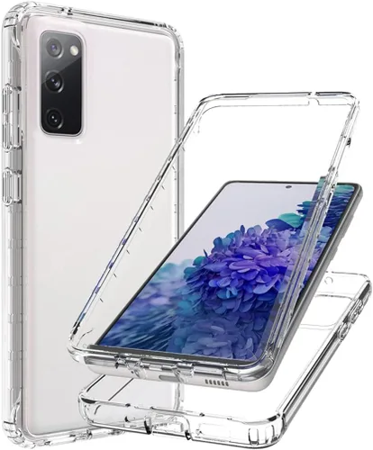 Vista 6 de Funda para Galaxy S20 FE, SM-G781U con protector de pantalla de vidrio templado, transparente 360 protección de cuerpo completo, carcasa dura + TPU