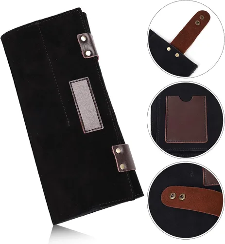 Vista 7 de Bolsa de tijeras de salón enrollable, 12 bolsillos de cuero genuino para estilista, soporte para tijeras de peluquería para peluquería Hj-ZP011-negro