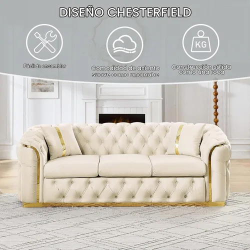 Vista 6 de KEIKI - Juego de sofá de lujo Chesterfield de 2 piezas con 2 sofás de terciopelo de 3 plazas extragrandes, juego de sofá acolchado moderno de 6
