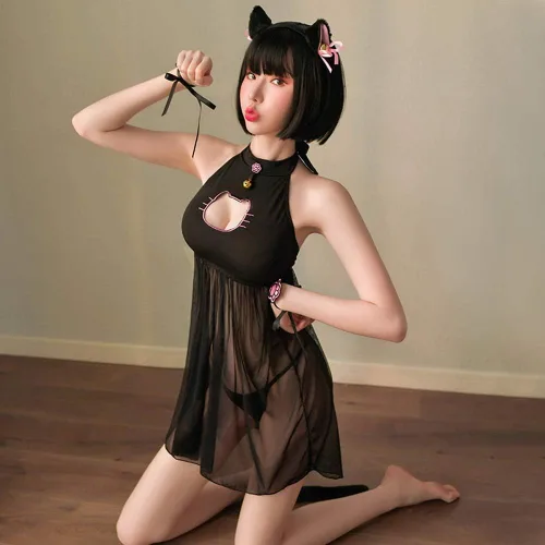 Vista 5 de Sexy Cat Cosplay Lencería Vestido Halloween Kawaii Anime Gatito Ojo de Cerradura Disfraz Lindo Traje de Mucama Japonesa Lolita Ropa