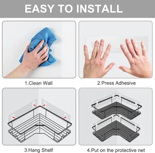 Vista 6 de Almohadillas adhesivas de repuesto para organizador de ducha, calcomanías de pared impermeables, paquete de 4 No Drilling Needed, Strong