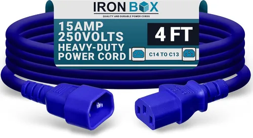 Vista 43 de IronBox Electric - Cable de Alimentación C14 a C13 de Servicio Pesado, 15A, 250V, Cable de Extensión para Computadora 14/3 AWG - Cables