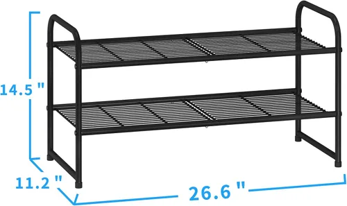 Vista 3 de Simple Trending - Zapatero apilable de 2 niveles, organizador de almacenamiento para zapatos de metal, negro