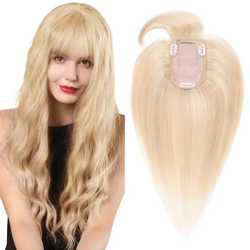 Vista 19 de SEGO Topes de cabello para mujeres de cabello humano real con cabello delgado, topes de cabello con clip frontal de 150% de densidad con base
