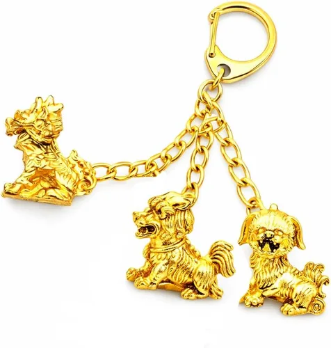 Vista 2 de Betterdecor Feng Shui Three Celestial Guardian (Chi Lin, Fu Dog, Pi Yao) Amuleto Llavero Colgante