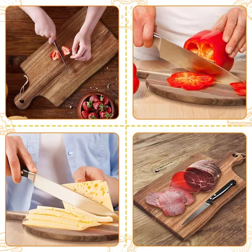 Vista 4 de Hsei 2 piezas Tabla de cortar de madera de acacia con mango Tabla de charcutería de madera grande Pala de tallar Juego de corte Bandeja para servir