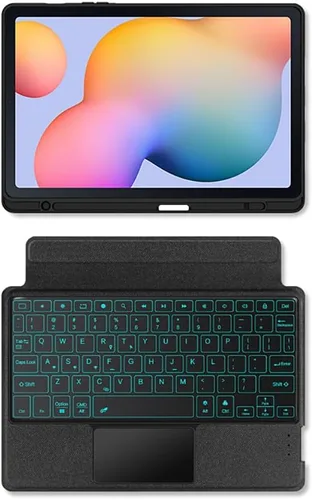 Vista 3 de Funda de teclado para Samsung Galaxy Tab S6 Lite de 10.4 pulgadas 2024/2022/2020 con panel táctil, retroiluminación inteligente de 7 colores, funda