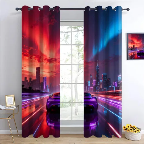 Vista 15 de Cyber Ring Curtains, Thermal Insulated Darkening Drapes For Sci-Fi Home Decor, Futuristic Neon Circle Digital Grid Scene Grommet Window Treatments