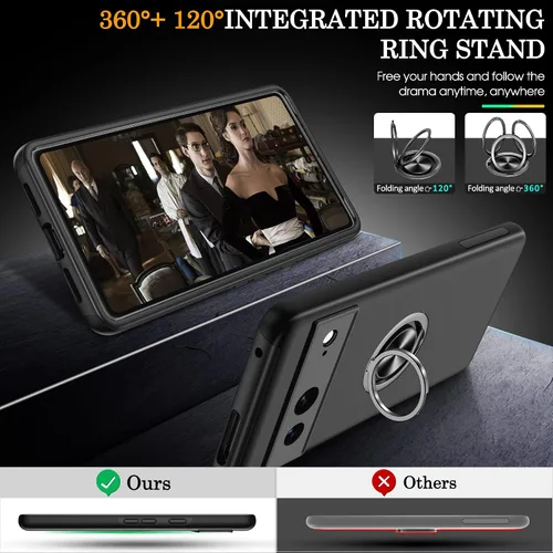 Vista 4 de para Pixel 7 Funda con protector de pantalla HD, a prueba de golpes para Google Pixel 7 Funda de teléfono con soporte magnético de anillo de 360°