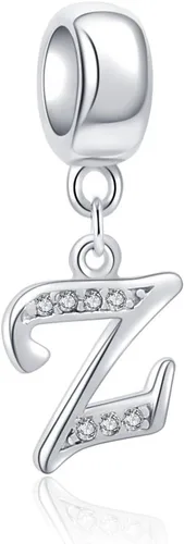 Vista 109 de ABUN Abalorio de plata de ley 925 con letra A a la Z, espaciador de inicial, con circonita cúbica transparete colgante, auténtica, para pulseras