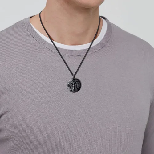 Vista 12 de COAI Collar de obsidiana negra con árbol de la vida para hombre