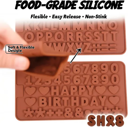 Vista 8 de Mini moldes de silicona para letras y números, paquete de 2 moldes de chocolate con letras A-Z, números del 0 a 9 y feliz cumpleaños, pequeños